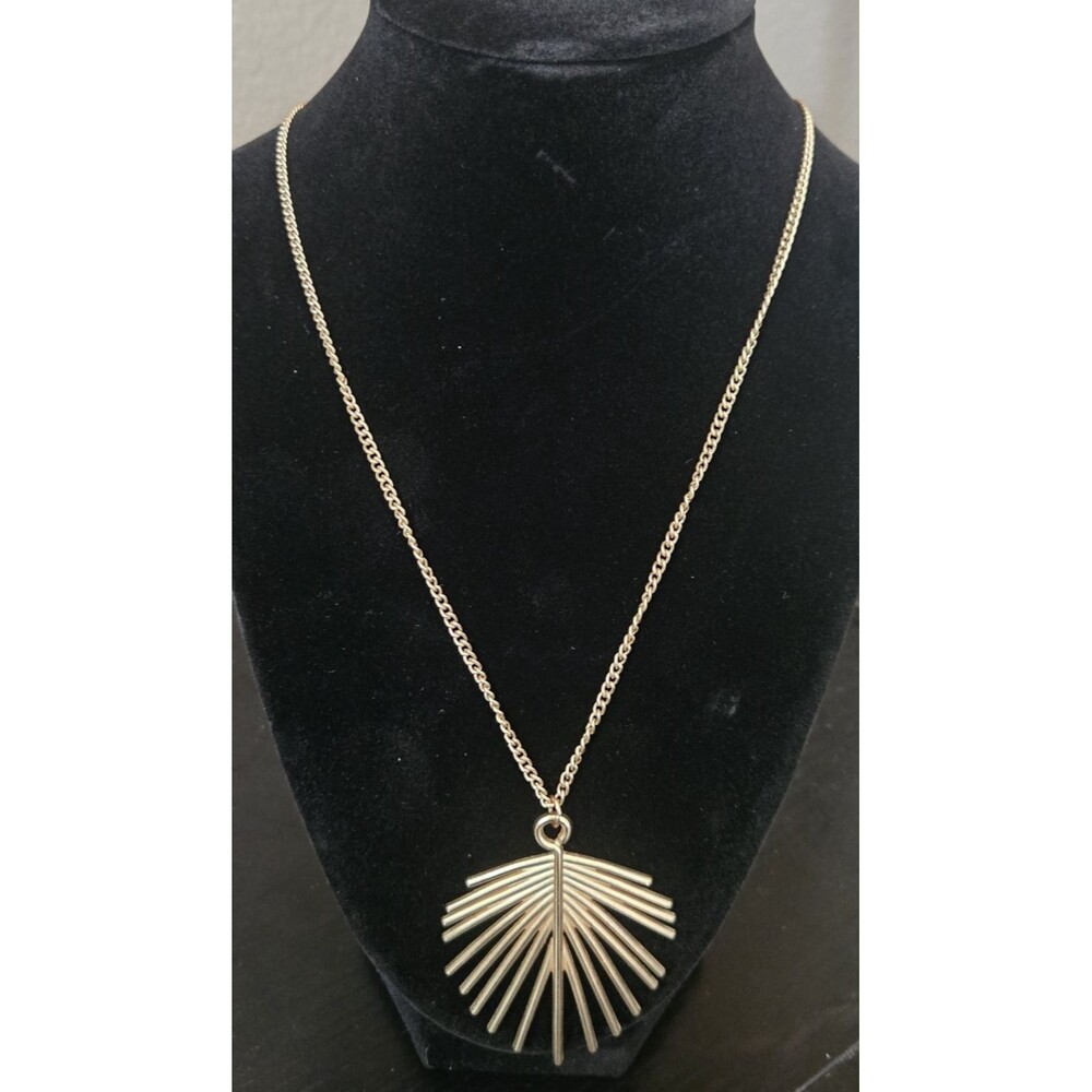 Gold Tone Sunburst Pendant Necklace Fan Burst Statement Minimalist Boho Chic